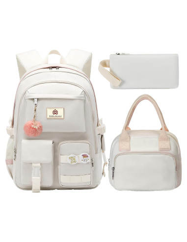 Set de Mochilas Escolares 3 en 1 Beige - Niñas Adolescentes