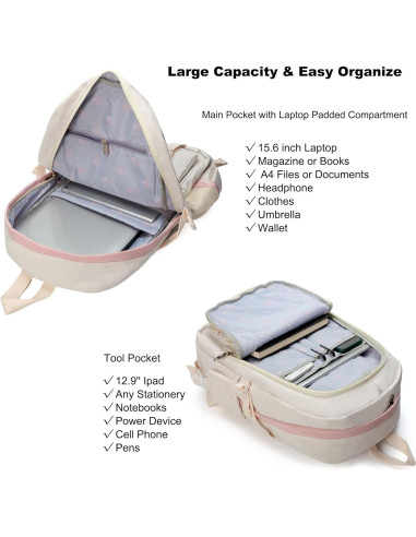 Set de Mochilas Escolares 3 en 1 Beige - Niñas Adolescentes