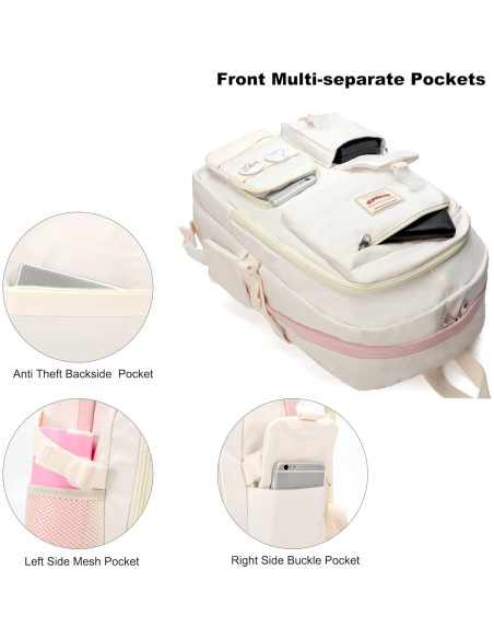 Set de Mochilas Escolares 3 en 1 Beige - Niñas Adolescentes