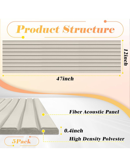 Paquete de 5 Paneles Acústicos Autoadhesivos Camel 47x12cm