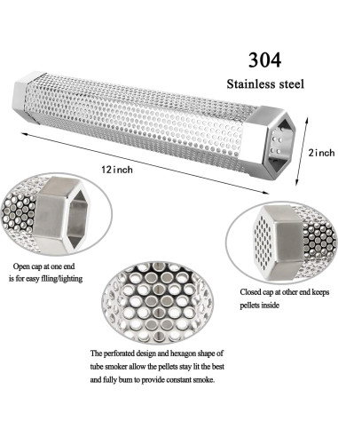Tubo de Humo LOVEERCT 30 cm Acero Inoxidable para Parrilla