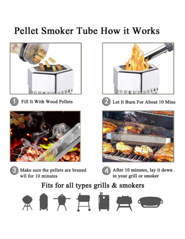 Tubo de Humo LOVEERCT 30 cm Acero Inoxidable para Parrilla