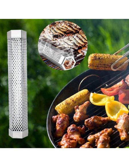 Tubo de Humo LOVEERCT 30 cm Acero Inoxidable para Parrilla