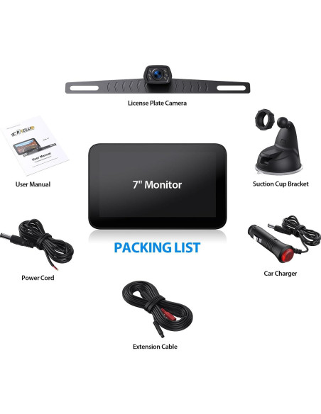 Kit Cámara de Respaldo con Monitor 7" HD 1080P ZEROXCLUB Kit Cámara de Respaldo con Monitor 7" HD 1080P ZEROXCLUB