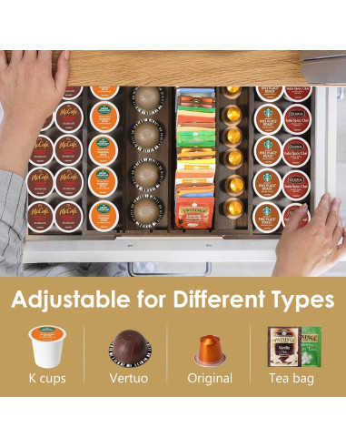 Cajón organizador de cápsulas de café Kssiaz marrón 32-51 cm