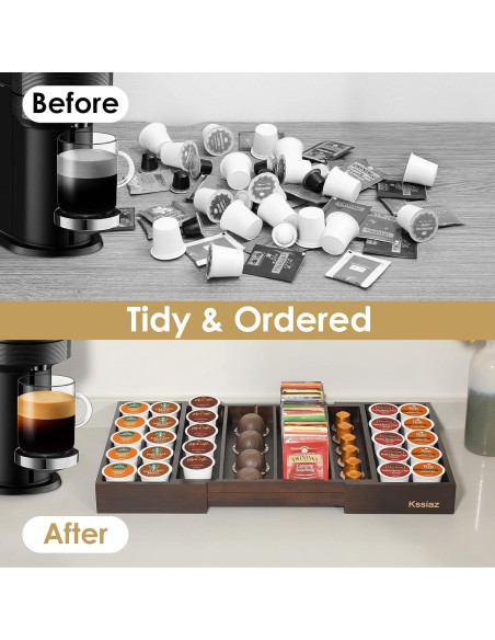 Cajón organizador de cápsulas de café Kssiaz marrón 32-51 cm