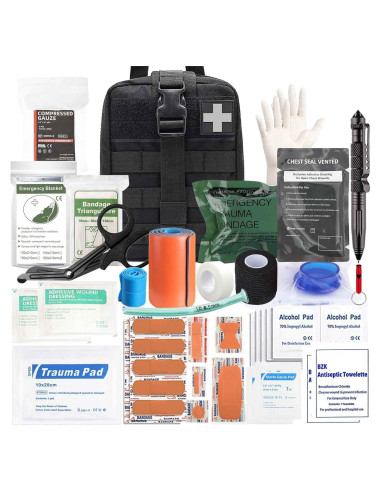 Kit de Trauma IFAK Mejorado 74 Piezas Bolsa Molle Negra