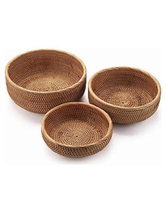 Juego de 3 Canastas de Almacenamiento YANGQIHOME Rattan Natural