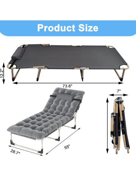 Cama de Camping Plegable EVGTTI 5 Posiciones 226.8 kg