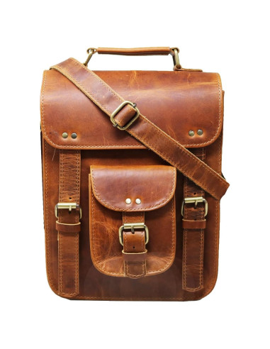 Bolsa Mensajera de Cuero Genuino Jaald Vintage 28 cm Marrón