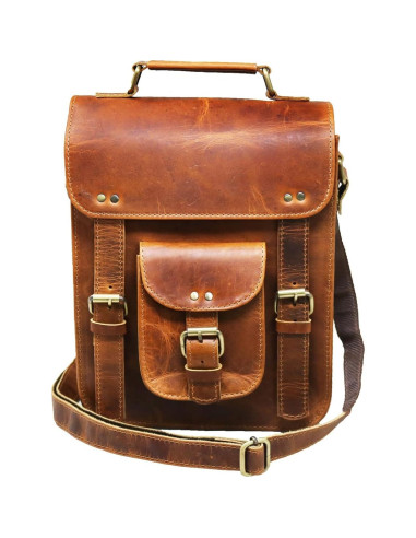 Bolsa Mensajera de Cuero Genuino Jaald Vintage 28 cm Marrón