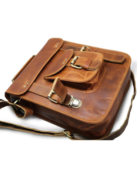 Bolsa Mensajera de Cuero Genuino Jaald Vintage 28 cm Marrón