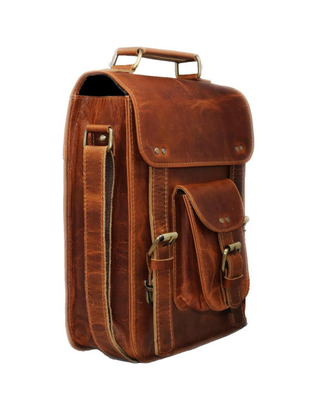 Bolsa Mensajera de Cuero Genuino Jaald Vintage 28 cm Marrón