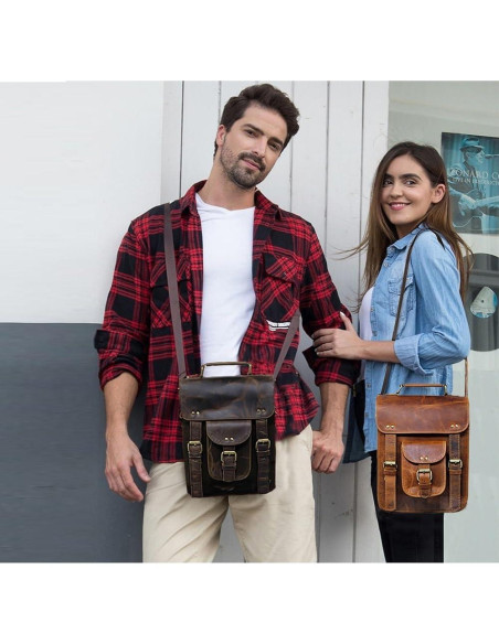 Bolsa Mensajera de Cuero Genuino Jaald Vintage 28 cm Marrón