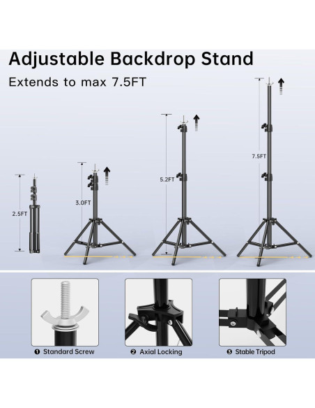 Kit de Soporte de Fondo BEIYANG 2.29 m x 3.05 m Ajustable Kit de Soporte de Fondo BEIYANG 2.29 m x 3.05 m Ajustable