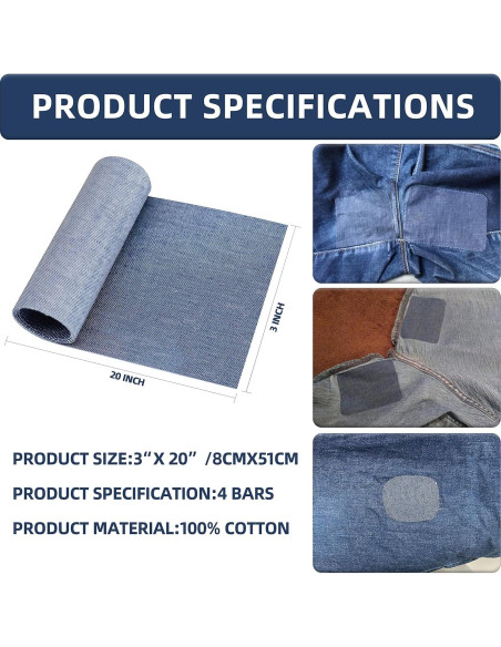 Parches de Denim Azul Azobur 4 Rollos 8x51 cm para Planchar