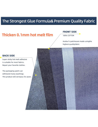 Parches de Denim Azul Azobur 4 Rollos 8x51 cm para Planchar