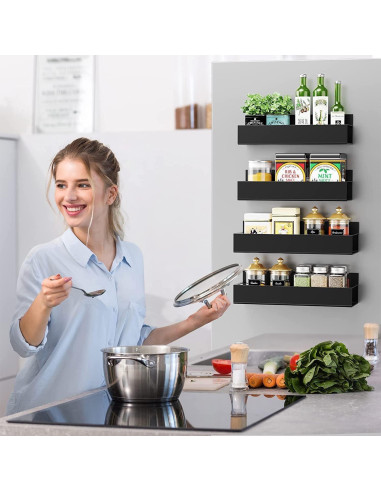 Organizador de Especias Magnético Easyhouse 6 Paquetes Metal Negro