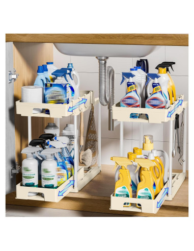 Organizador Bajo Fregadero Delamu Beige 2 Niveles 38.4x22.4cm