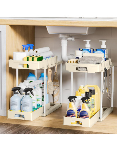 Organizador Bajo Fregadero Delamu Beige 2 Niveles 38.4x22.4cm