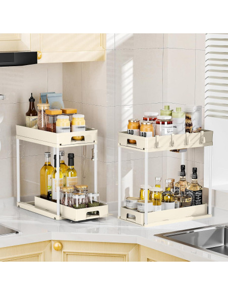 Organizador Bajo Fregadero Delamu Beige 2 Niveles 38.4x22.4cm