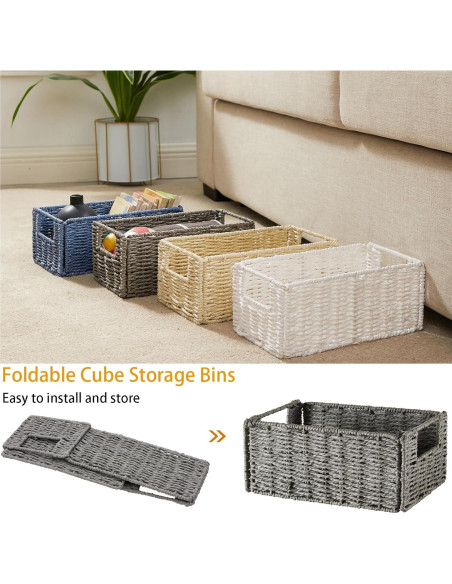 Cesta de Almacenamiento de Mimbre Vagusicc, Juego de 2 Plegables Beige