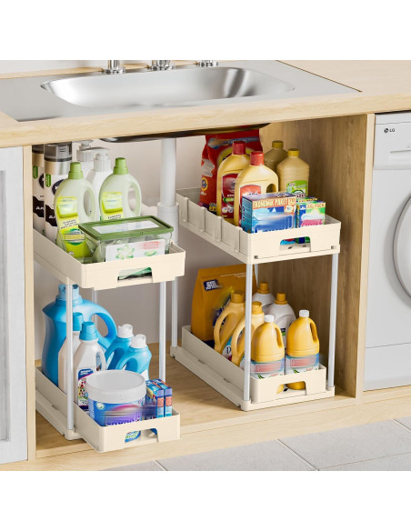 Organizador Bajo Fregadero Delamu Beige 2 Niveles 38.4x22.4cm