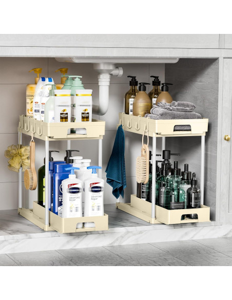 Organizador Bajo Fregadero Delamu Beige 2 Niveles 38.4x22.4cm