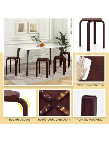 Juego de 4 Taburetes Apilables de Madera CHEFJOY 45.72 cm