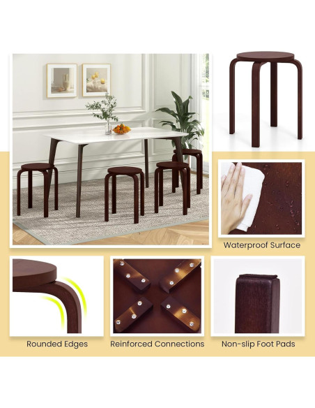 Juego de 4 Taburetes Apilables de Madera CHEFJOY 45.72 cm