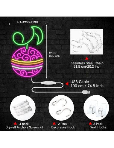 Lámpara LED Neon Fruta Música Diablo Anime GTOTd 42x27.5cm