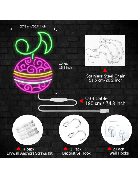 Lámpara LED Neon Fruta Música Diablo Anime GTOTd 42x27.5cm