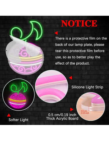 Lámpara LED Neon Fruta Música Diablo Anime GTOTd 42x27.5cm