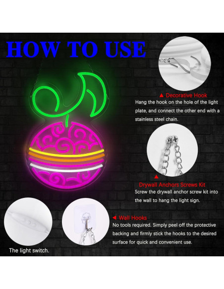 Lámpara LED Neon Fruta Música Diablo Anime GTOTd 42x27.5cm