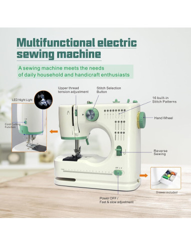 Máquina de Coser Portátil ShyangLiang LH-SM520A 16 Puntadas