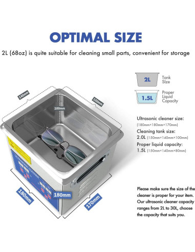 Limpiador de Piezas Ultrasónico 200W 2L Acero Inoxidable
