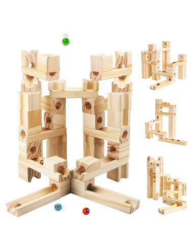 Pista de Canicas de Madera Onshine - Set de 60 Piezas para Niños