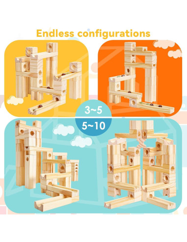 Pista de Canicas de Madera Onshine - Set de 60 Piezas para Niños