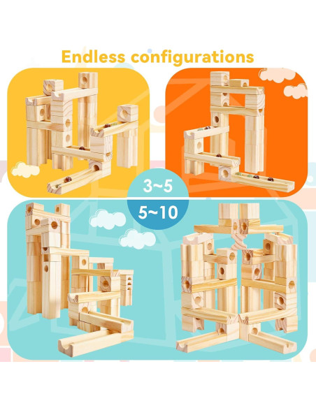 Pista de Canicas de Madera Onshine - Set de 60 Piezas para Niños Pista de Canicas de Madera Onshine - Set de 60 Piezas para Niños