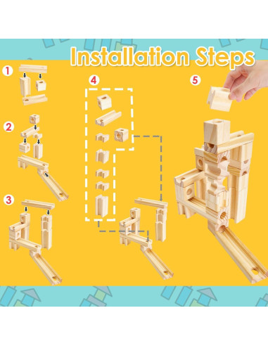 Pista de Canicas de Madera Onshine - Set de 60 Piezas para Niños