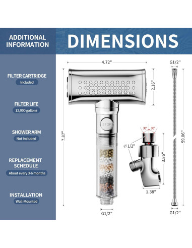 Cabezal de Ducha KAIYING Alta Presión 4 Modos Filtrado Cromo