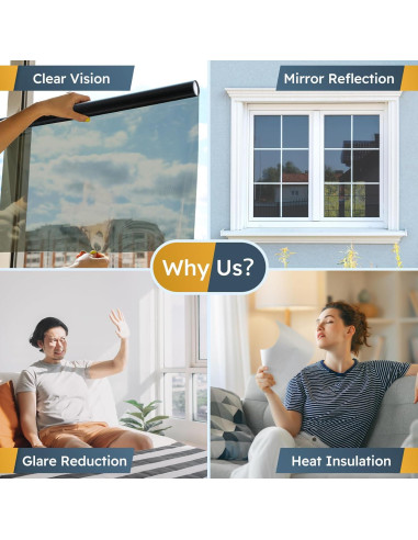 Película de Privacidad para Ventana rabbitgoo 44.5x198.1cm Negra