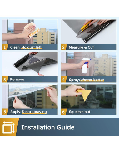 Película de Privacidad para Ventana rabbitgoo 44.5x198.1cm Negra
