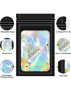 100 Bolsas Mylar Holográficas Reutilizables 7x10 cm Jedqlnye 2