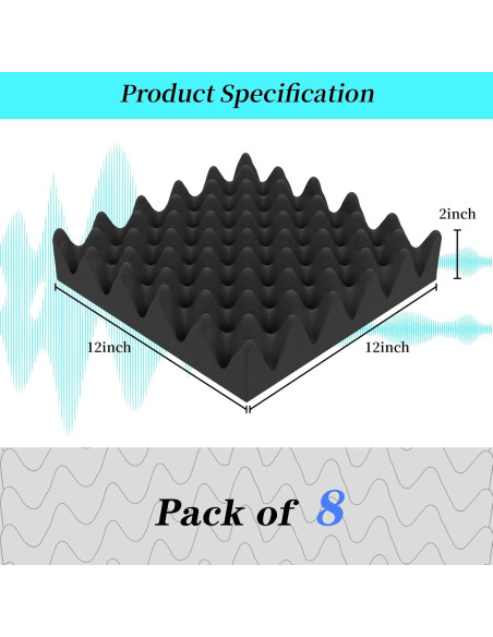 Paquete de 8 Paneles Acústicos FOUCARSI 30x30x5 cm Negro