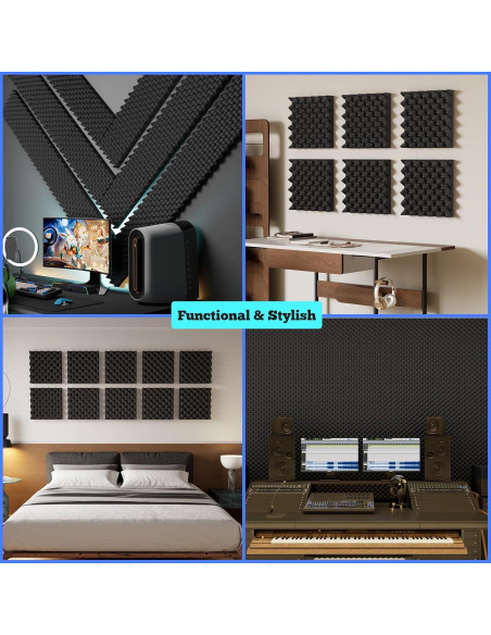 Paquete de 8 Paneles Acústicos FOUCARSI 30x30x5 cm Negro