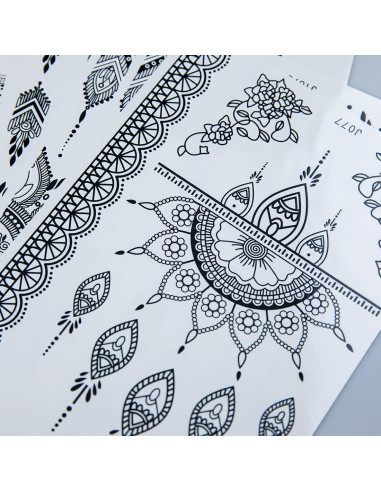 Calcomanías de Tatuaje de Henna Xmasir 12 Hojas Rojas y Negras