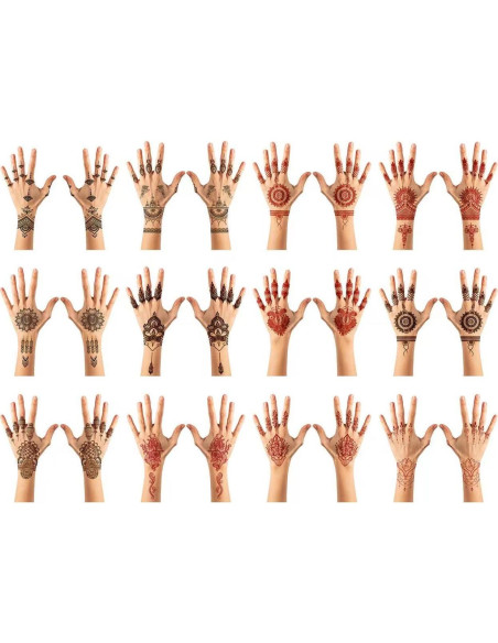 Calcomanías de Tatuaje de Henna Xmasir 12 Hojas Rojas y Negras