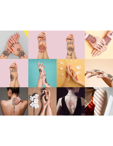 Calcomanías de Tatuaje de Henna Xmasir 12 Hojas Rojas y Negras