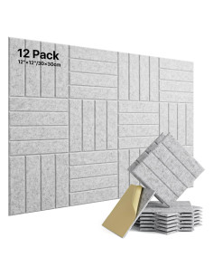 Paquete de 12 paneles acústicos autoadhesivos Soundsbay gris